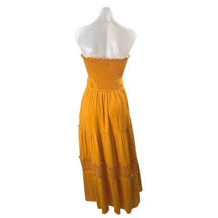 Zesica Smocked Tiered Crochet Sleeveless Tube Bandeau Maxi Flare A-Line Dress S