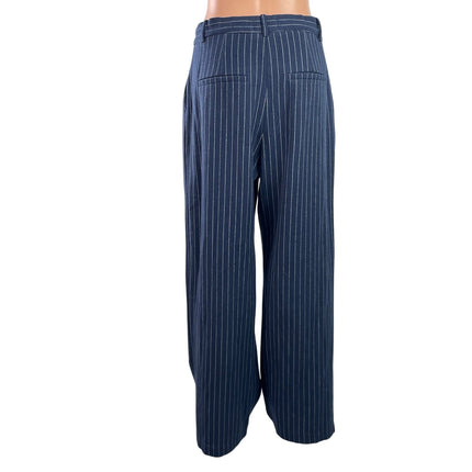 Abercrombie & Fitch Womens Navy Blue Striped High Rise Wide Leg Trousers Pants M