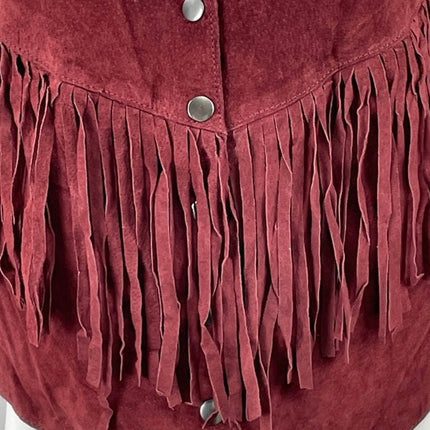Forever 21 Red 100% Leather Suede Fringe V Neck Sleeveless Vest Crop Top Size L