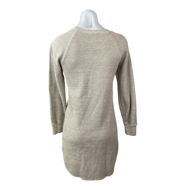 Uniqlo Beige Long Sleeve Waffle Knit Crewneck Thermal Mini Sweater Dress Sz XXS