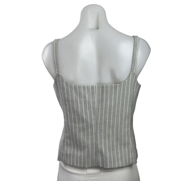 MNG Mango Women's Gray Striped Sleeveless Button Up Vest Tank Blouse Top Size M