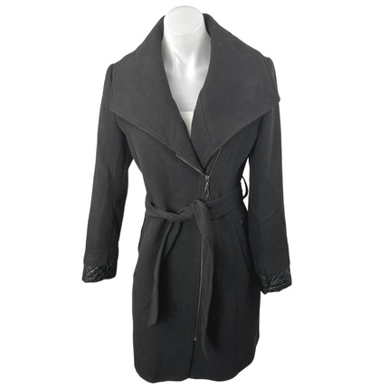 ASM Asmanto Black Zip Up Long Sleeve Wide Collar Belted Trench Coat Jacket Sz 8