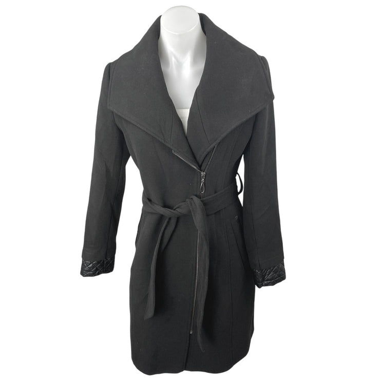 ASM Asmanto Black Zip Up Long Sleeve Wide Collar Belted Trench Coat Jacket Sz 8