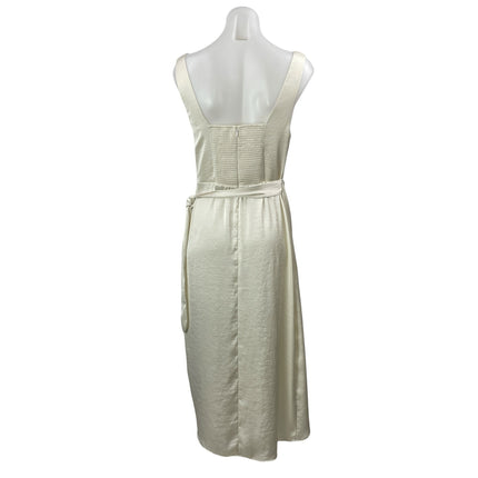 Aritzia Wilfred Saturn Womens Cream Sleeveless Satin Draped Wrap Midi Dress Sz 8