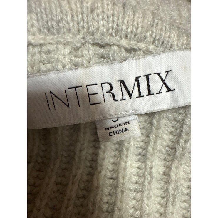Intermix Wool Cashmere Beige Tan Rib Knit Fringe Hooded Long Sleeve Sweater Sz S
