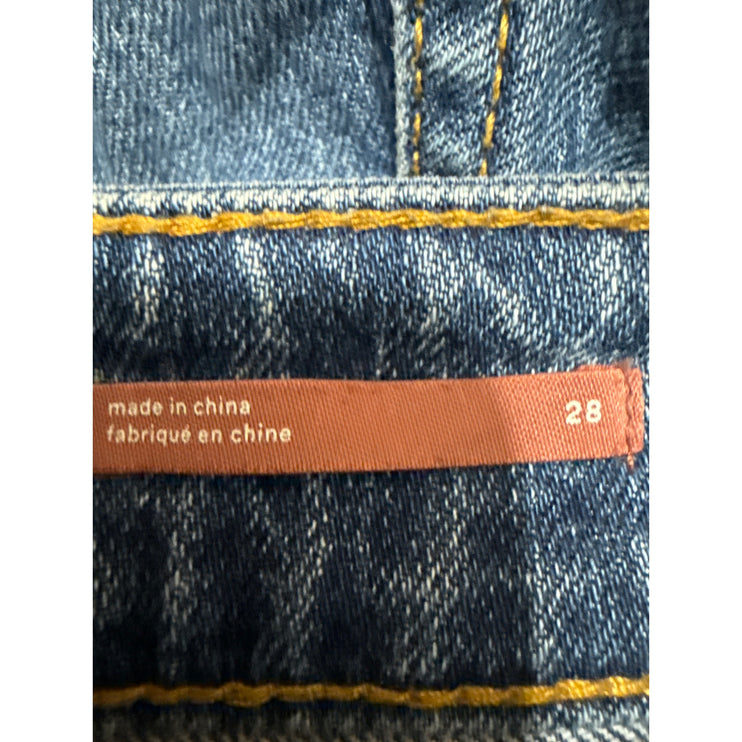 Pilcro Women's Blue Straight Leg High Waist Frayed Raw Hem Denim Jeans Pants 28
