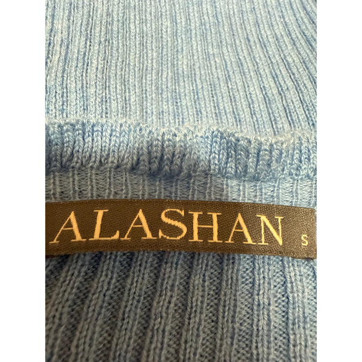 Alashan Women's Blue Cashmere Ribbed Knit Half Sleeve Ruffle Sweater Top Size S