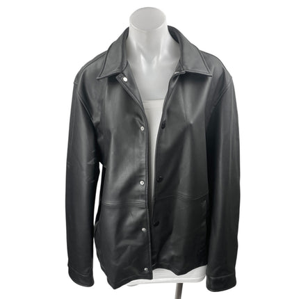 Zara Women's Black Faux Leather Vegan Snap Long Sleeve Moto Jacket Size M