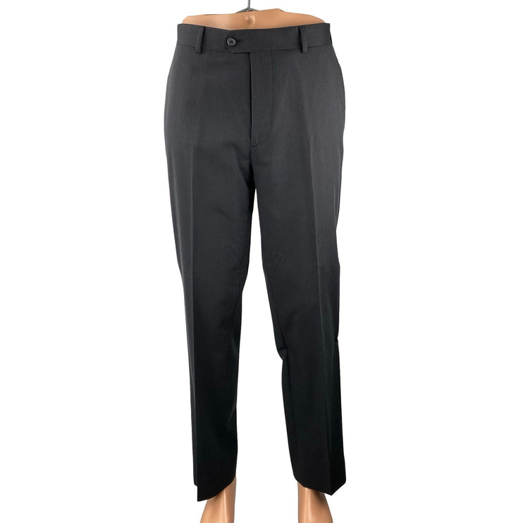 Egara Mens Black Striped Slim Fit Straight Mid Rise Trousers Dress Pants Size 32
