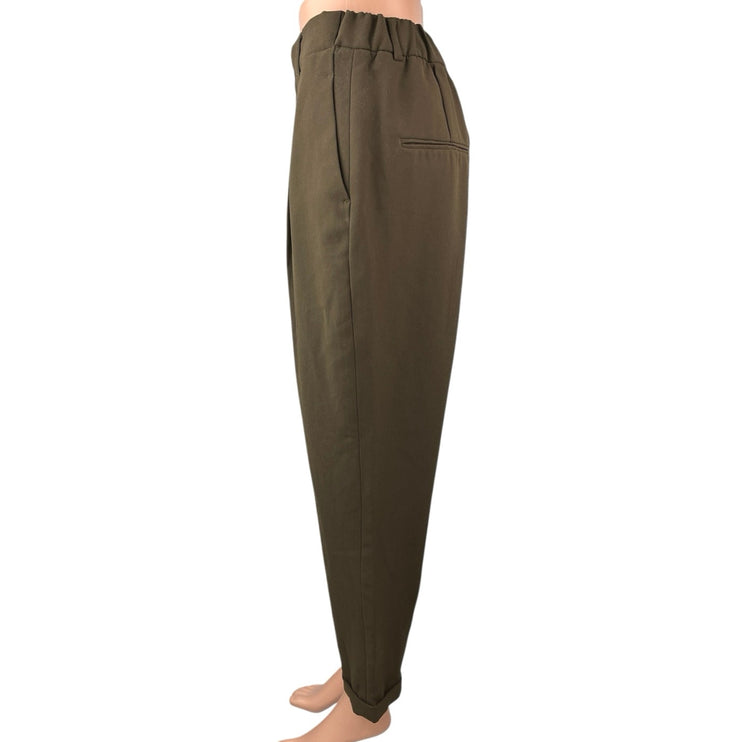 Zara Woman Brown High Waisted Pleated Straight Cropped Trouser Dress Pants Sz M