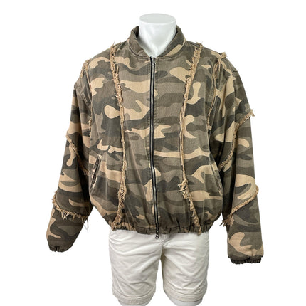 UUL Unused Lab Men's Camo Fringe Pocket Full Zip Relaxed Bomber Jacket Size XL