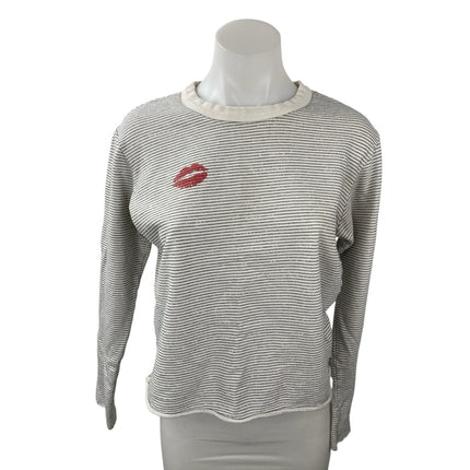 Monrow Women's Gray Kiss Mark Long Sleeve Crew Striped T Shirt Tee Top Size S