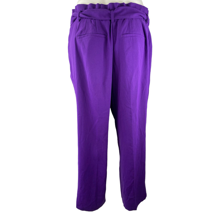 Eloquii Women's Purple High Waisted Tie Front Wide Leg Trousers Pants Size 20