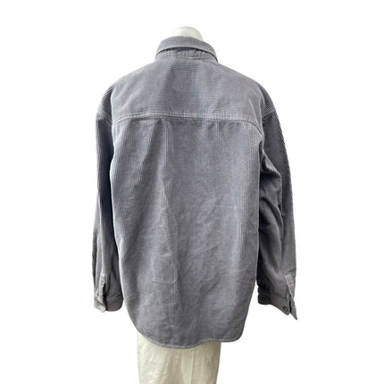 Zara Women Gray Corduroy Long Sleeve Relaxed Pocket Button Down Shirt Top Sz XL