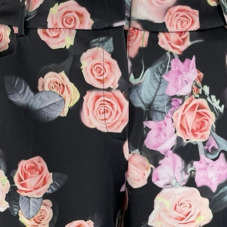 Eloquii Women Black Floral Rose High Rise Straight Casual Trousers Pants Size 18
