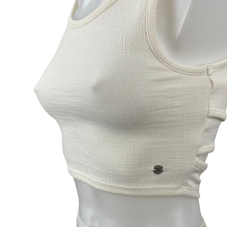 Roxy Women's Cream Sleeveless Textured Yoga Workout Athletic Crop Top Size XS