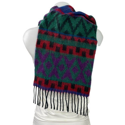 Vintage 80s Retro Southwestern Fringe Oversized Wrap Shawl Neck Scarf Size OS
