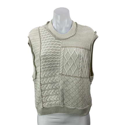 Free People Beige Cable Knit Patchwork Sleeveless Crew Neck Sweater Vest Top XS