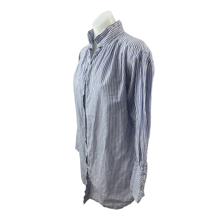 Frame Women's Blue White Striped Long Sleeve Button Down Shirt Tunic Top Size S