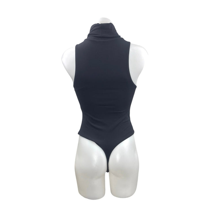 Aritzia Babaton Black Turtleneck Sleeveless Thong Slim Tank Bodysuit Top Size S