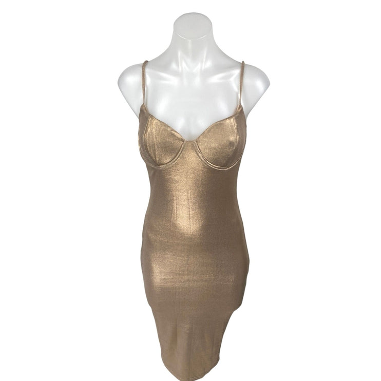 NEW Fashion Nova Caddie Rose Gold Sleeveless Cami Tank Mini Bodycon Dress Size S