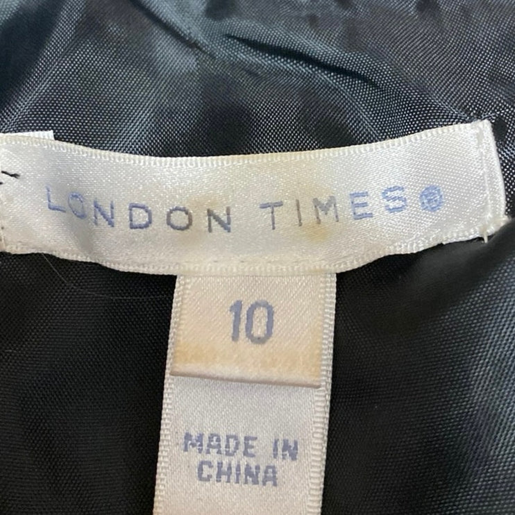 London Times Blue Silk Satin Sleeveless Ruffle Pleated Mini Fit & Flare Dress 10