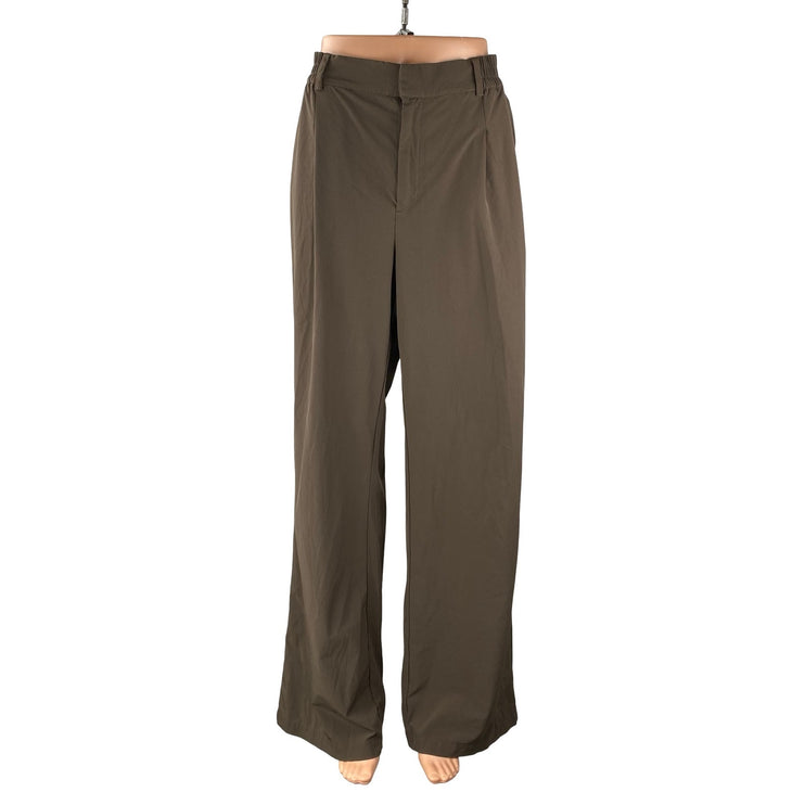 Alo Yoga Womens Brown Pleated High Rise Straight Wide Leg Trousers Dress Pants S