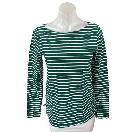 J.Crew Womens Green White Striped Knit Long Sleeve Crew Neck Sweater Top Size XS