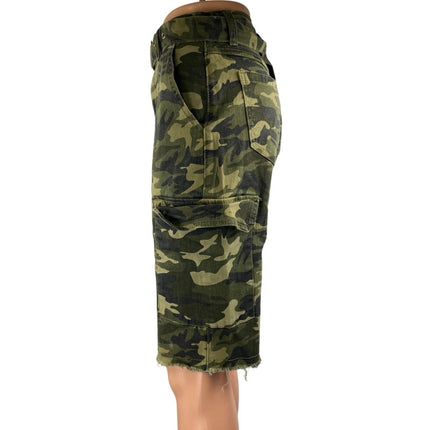 Almost Famous Women's Green Camo Camouflage Belted Skinny Bemuda Cargo Shorts 3