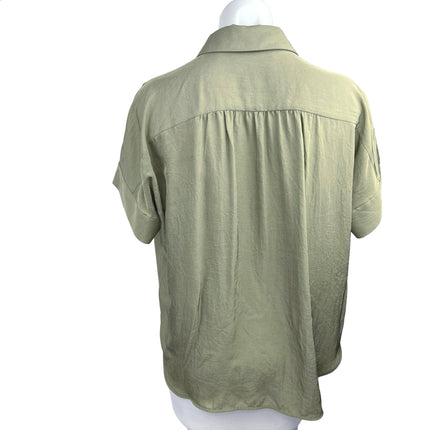Everlane Green Relaxed Fit Button Up Collar Short Sleeve Shirt Blouse Top Size 2
