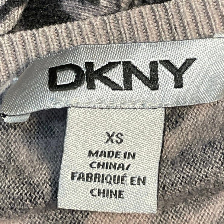 DKNY Women's Black Swirl Animal Print 3/4 Sleeve Round Neck Knit Top Size XS