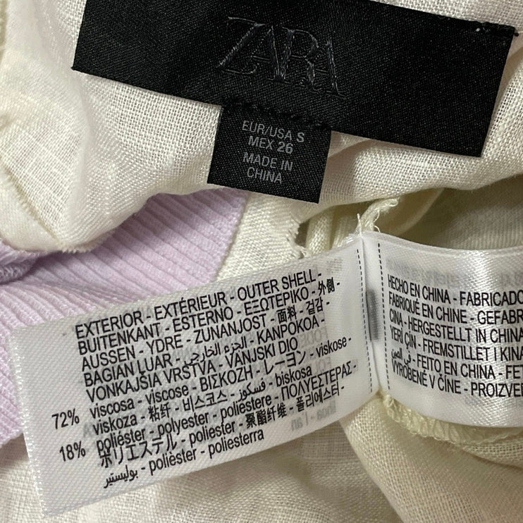 Zara Lilac Purple Linen Crew Neck Short Sleeve Button Down Cardigan Sweater S
