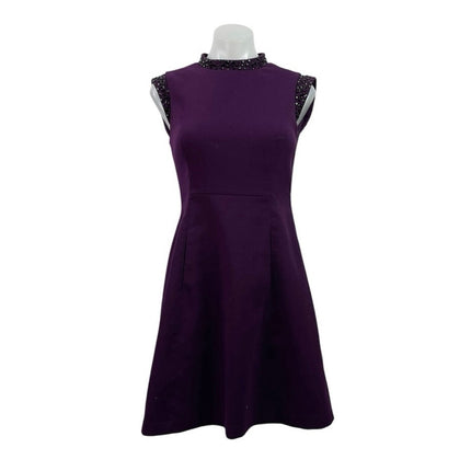 Vince Camuto Purple Sleeveless Beaded Mock Neck A Line Fit & Flare Mini Dress 2