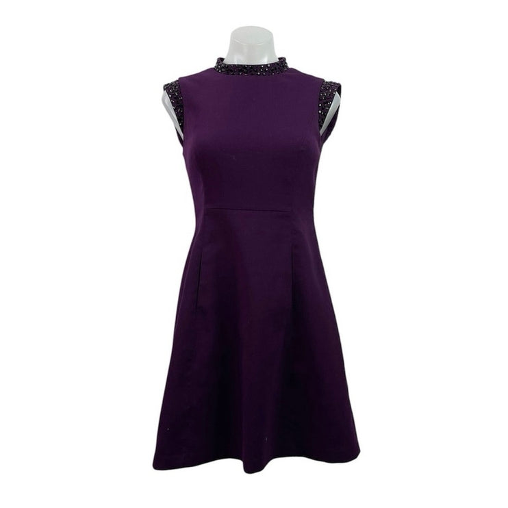 Vince Camuto Purple Sleeveless Beaded Mock Neck A Line Fit & Flare Mini Dress 2