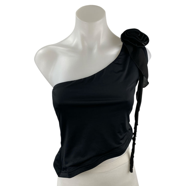 Princess Polly Women's Black One Shoulder Floral Sleeveless Blouse Crop Top 6