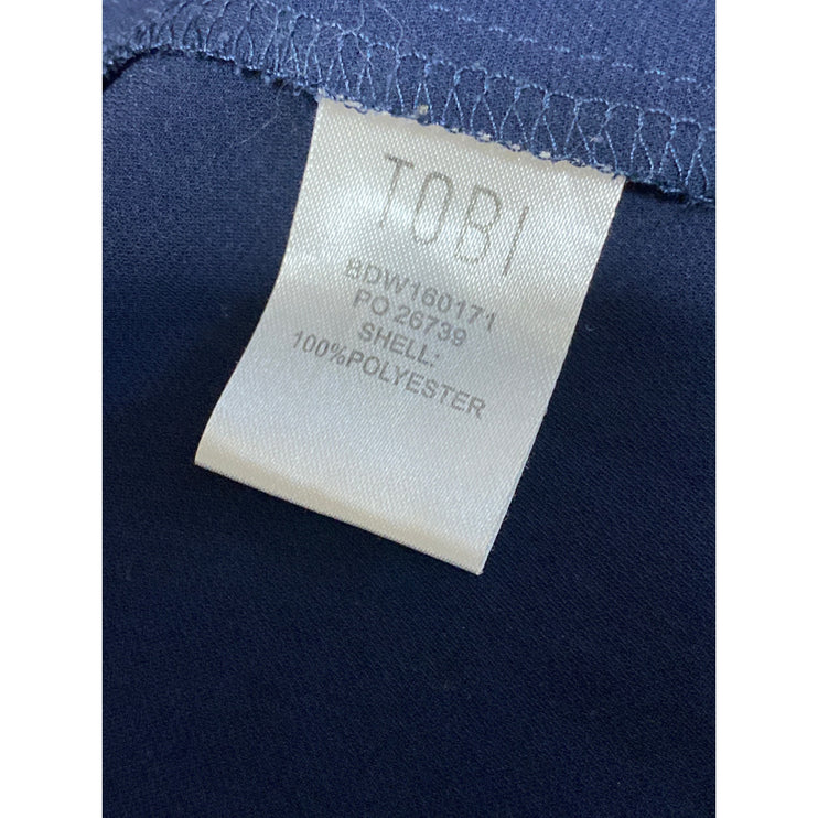 Tobi Women's Navy Blue V Neck Short Sleeve Tie Waist Midi A-Line Wrap Dress Sz S