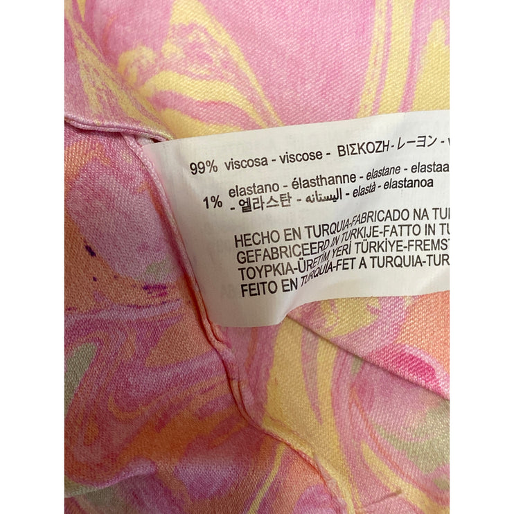 Zara Pink Yellow Silk Satin Marble Tie Dye Open Tie Back Brami Tank Crop Top L
