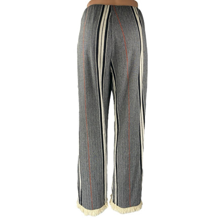 Zara Women's Gray Striped Fringe Elastic Waist Wide Leg Palazzo Trousers Pants M