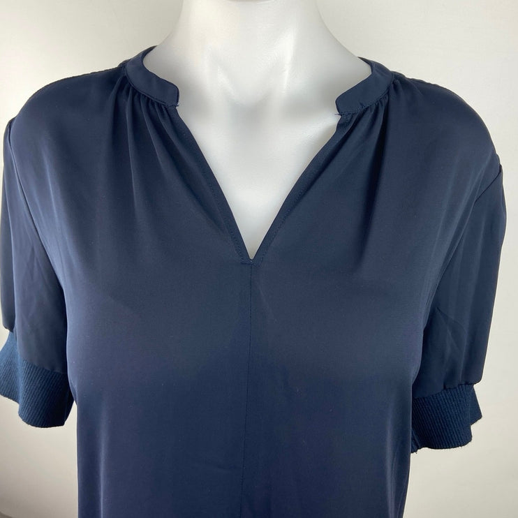 Catherine Malandrino Blue V-neck Puff Sleeve Lightweight Pullover Blouse Top L