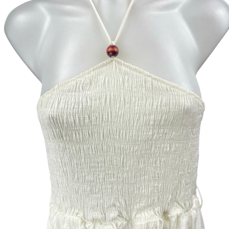 Zara Women's White Sleeveless Smocked Halter Tie Tiered Midi A-line Dress Size L