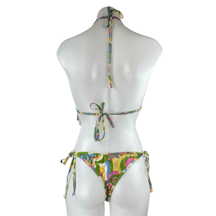 NEW Amalie Star x NA-KD Green Floral Halter Triangle Two Piece Bikini Set Size L