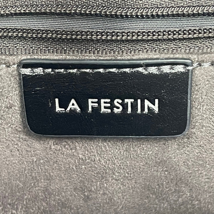 La Festin Black Leather Buckle Shoulder Crossbody Hobo Crescent Purse Handbag OS