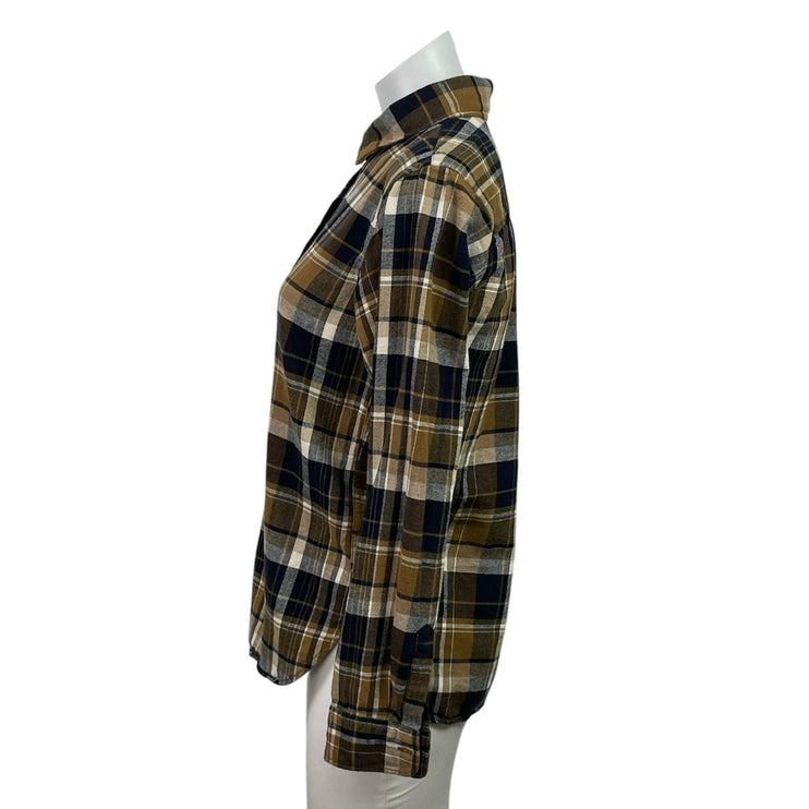 Uniqlo Women's Black Yellow Plaid Flannel Long Sleeve Button Down Shirt Top Sz S