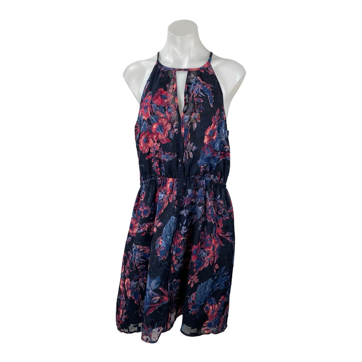 Lucky Brand Black Multicolor Floral High Neck Sleeveless Mini Blouson Dress M