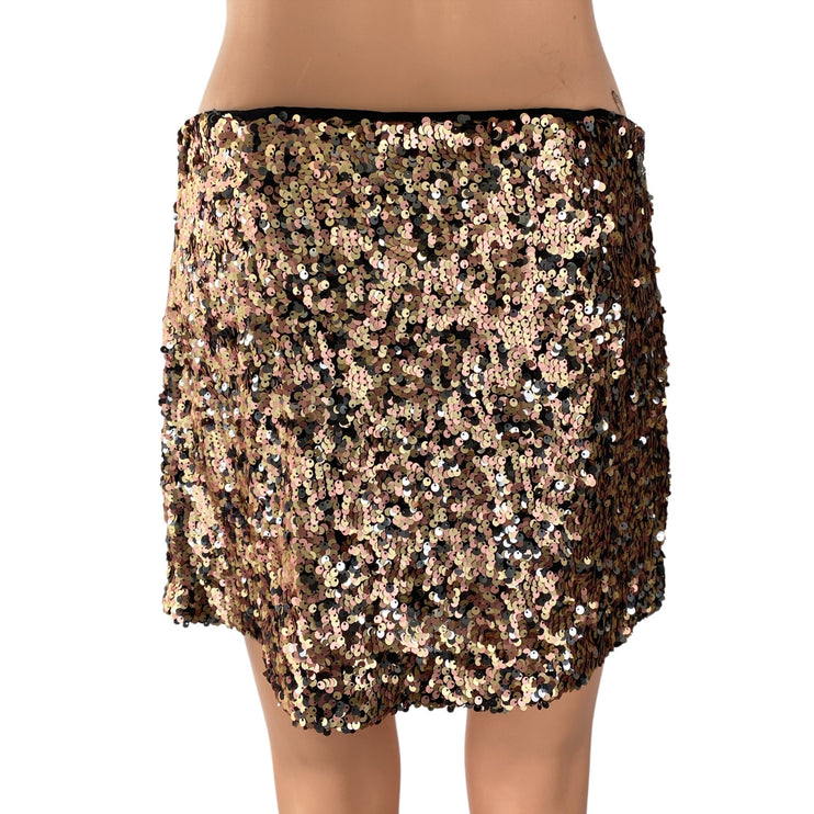 Free People Annalise Multicolor Sequin Slit High Waisted Mini Bodycon Skirt Sz 4