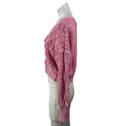 Anthropologie Pilcro Pink Cable Knit V Neck Cropped Button Cardigan Sweater XSP