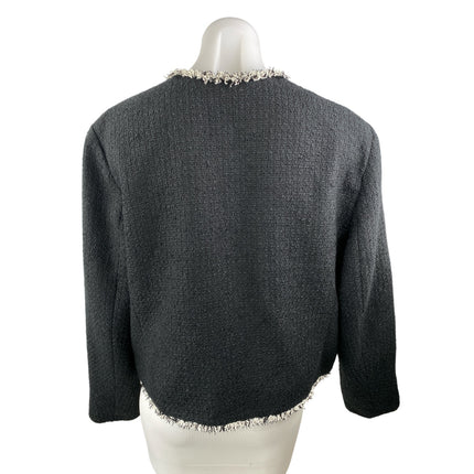 Ann Taylor Loft Black Tweed Long Sleeve Crop Suit Cardigan Blazer Coat Jacket XL