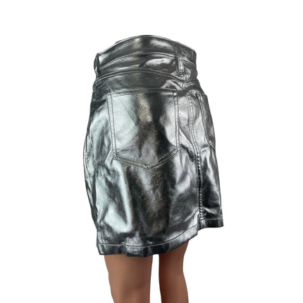 NEW Gap Silver Metallic High Waisted Faux Leather Vegan A Line Mini Skirt Size 6