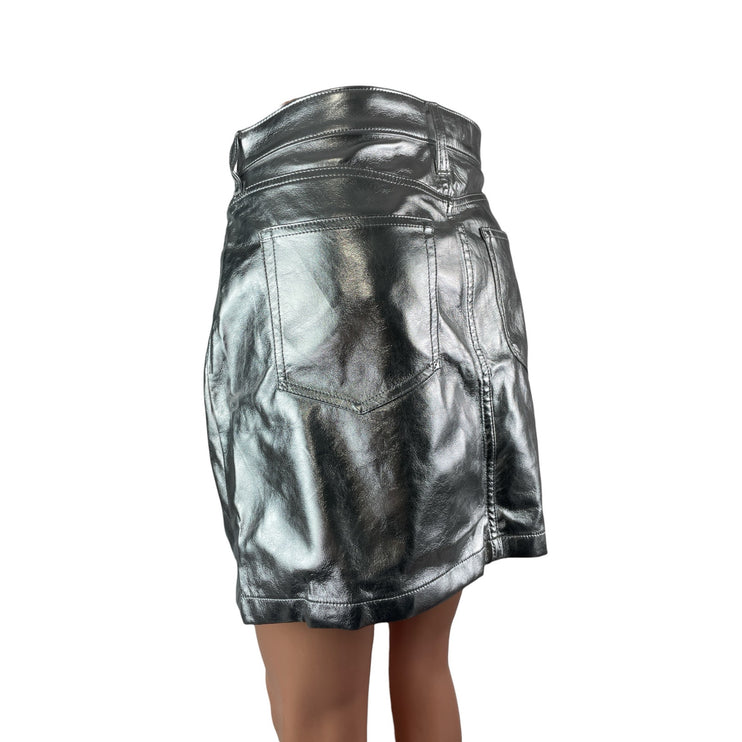 NEW Gap Silver Metallic High Waisted Faux Leather Vegan A Line Mini Skirt Size 6