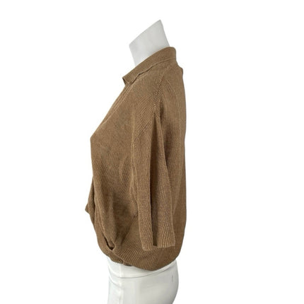 Rowie Women's Brown Tan Short Sleeve Faux Wrap V Neck Knit Blouse Top Size XS